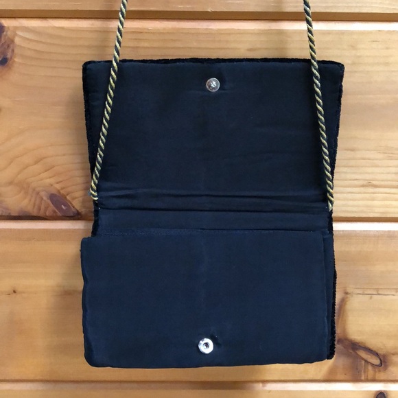 Vintage Zardozi Black Velvet Evening Purse Metal Thread Goldwork Embroidery - Picture 10 of 12